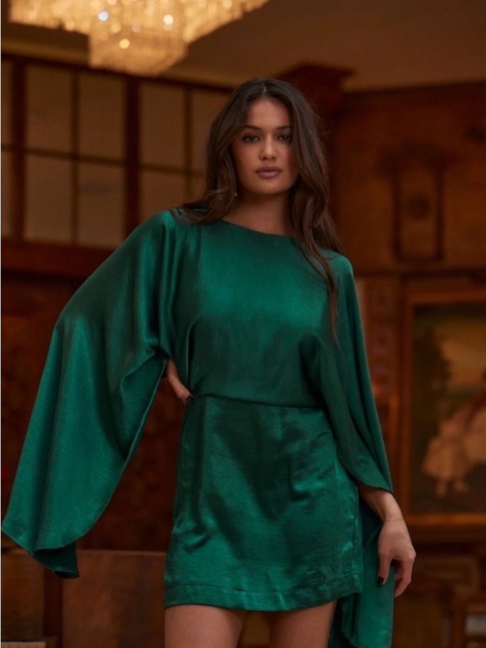 12th Tribe Emerald Green Satin Mini Dress